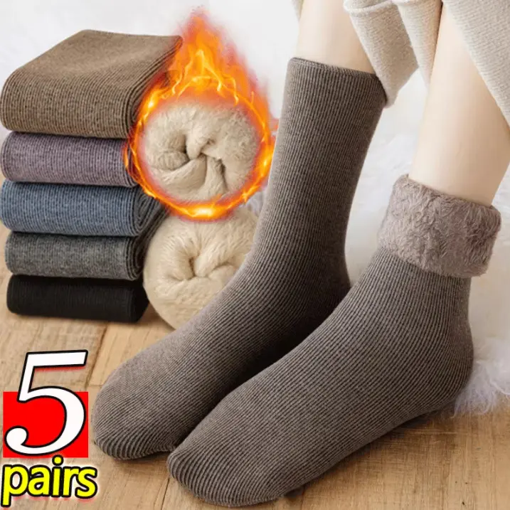 5/3/1Pairs Women's Thicken Thermal Socks Snow Socks Winter Warm Cashmere Socks Velvet Wool Self-Heating Home Sleeping Socks
