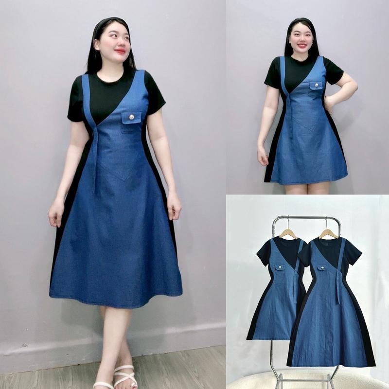 Đầm Bigsize Thiết Kế Đầm Phối Yếm Jeans Và Vải Ruby Dày Dặn Dáng Ngắn và Dáng Dài Cho Nữ Chuppy 50-95kg - G671 G672 Dress Women