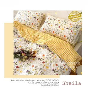 BISA COD Bedcover Set Sprei Termurah Two Tone Korean Style Motif Sheila Kombinasi X Gingham Kuning  Paket Kumplit bantal karet kasur king Sarung Motif Lucu