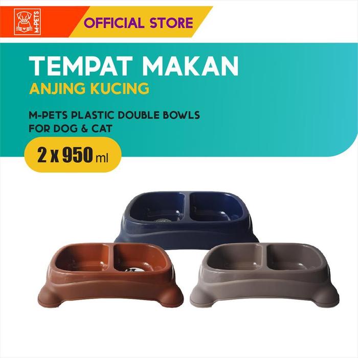 Gambar M-Pets Plastic Double Bowls 2 x 950 ml /Tempat Makan Hewan dari M-Pets Volk Pets Indonesia Kota Tangerang Tokopedia