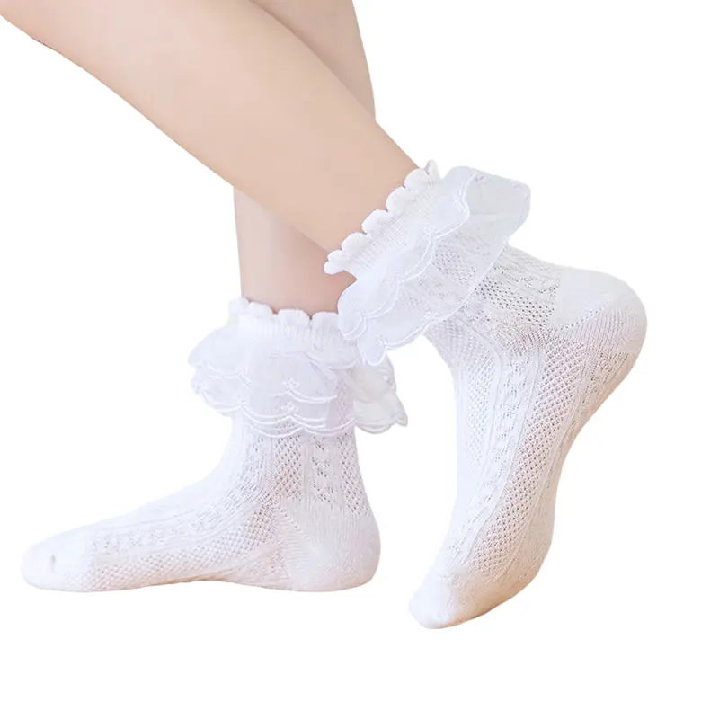 Kids Baby Girls Socks Cute Ruffled Mesh Patchwork Princess Dress Socks for Toddler Clothing Accessory