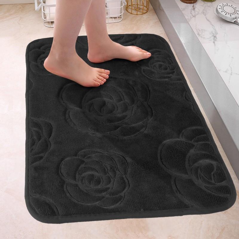 Rose Embossed Absorbent Bath Mat (1 Count), Washable Soft Anti-Slip Door Entrance Carpet, Household Mat for Indoor Living Room Bedroom Kitchen 7