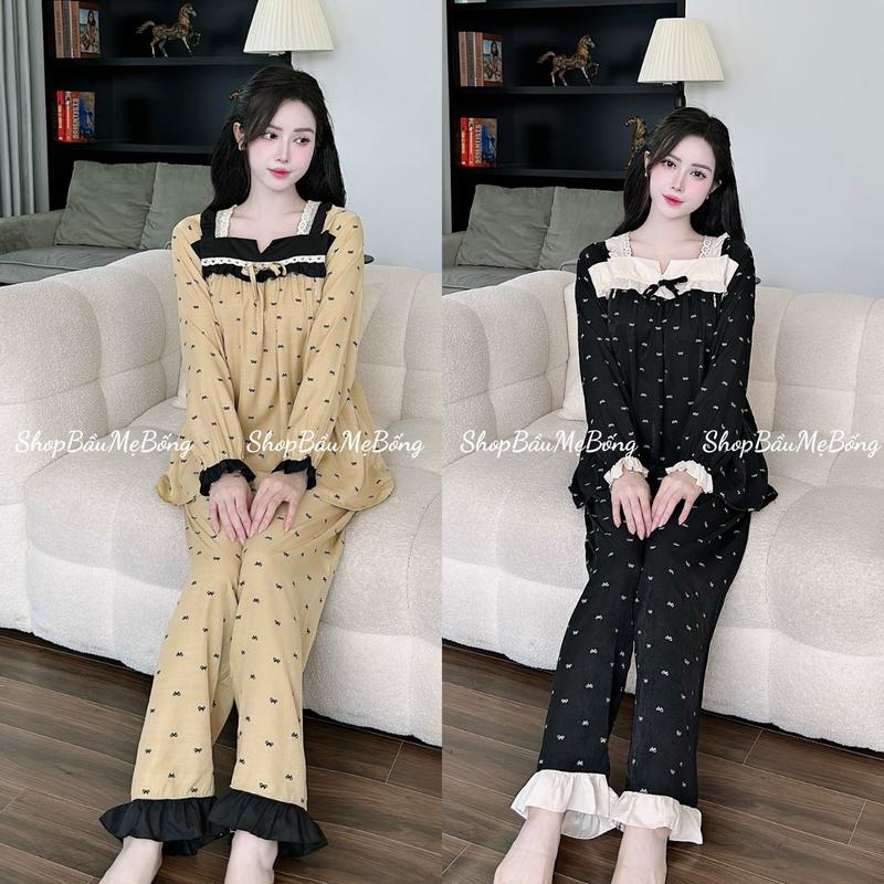 ComBo 2 Bộ Mặc Bầu Babydoll Bèo Tay Chất Liệu Đũi Thái Lạnh Thoáng Mát Mềm Mịn Freesize Dưới 72kg Dành Cho Mẹ Bầu Và Sau Sinh Áo Có Khoá Kéo, Quần Có Chun Chỉnh