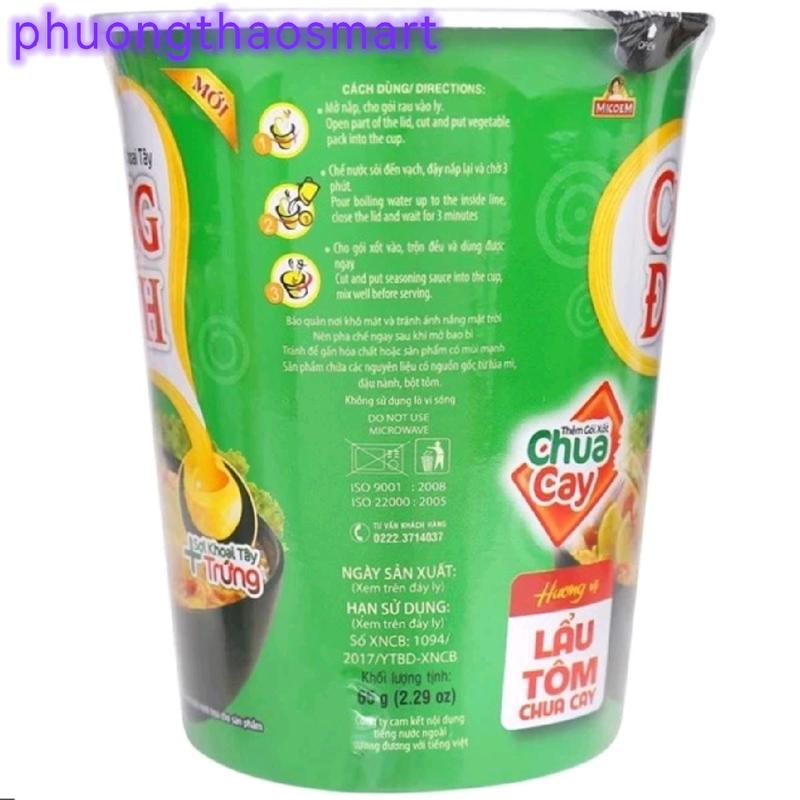 Thùng mì ly Cung Đình vị lẩu thái tôm chua cay 24 ly x 65g . Vị Chua cay mi tom gói 2