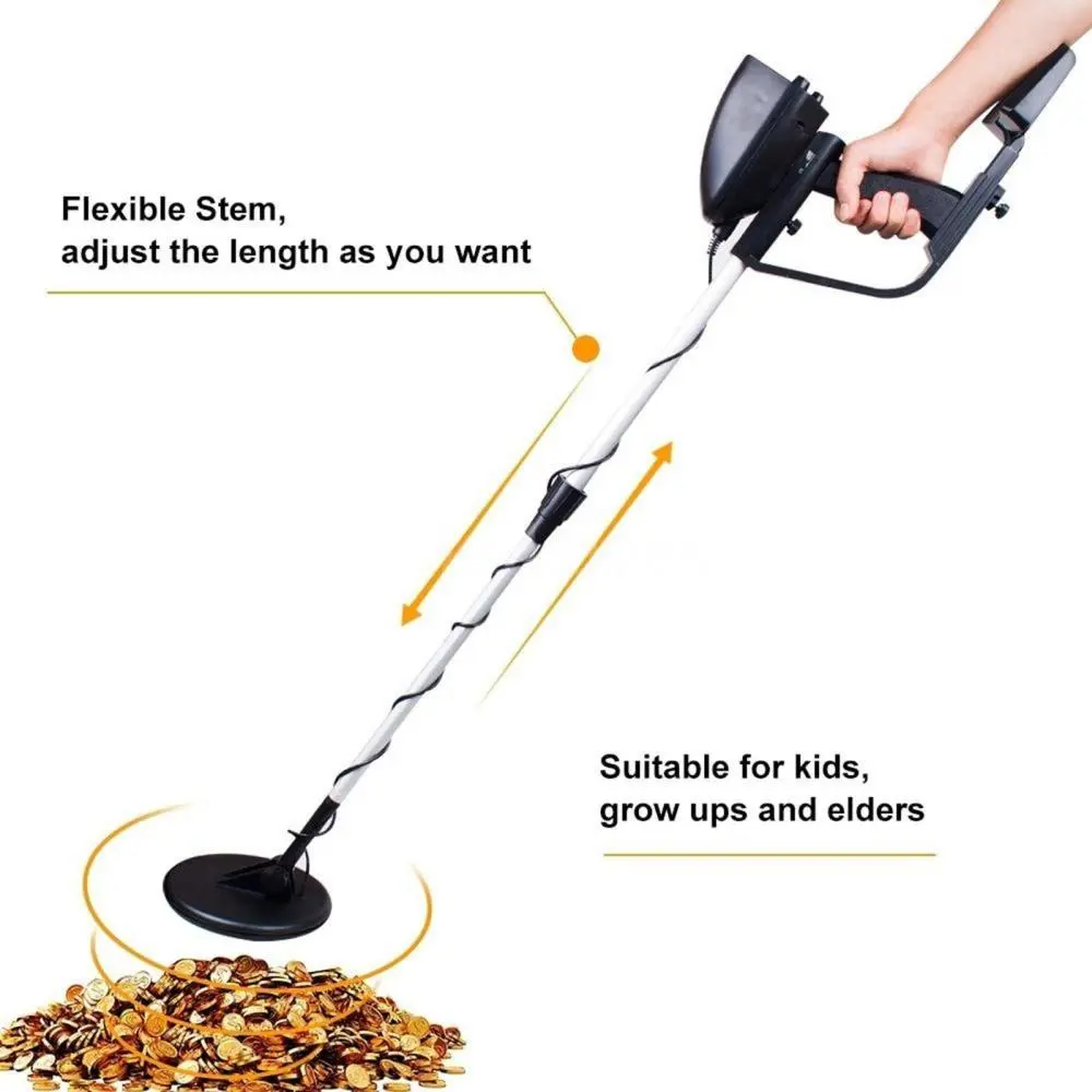 Metal Detector Searching Gold Digger Treasure Finder Waterproof & Adjustable Black