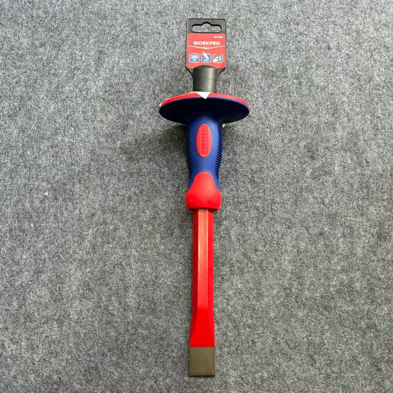 Dùi đục sắt mũi dẹt Workpro, cây dùi đục mũi dẹp kích thước 4x305mm, tay cầm bọc nhựa có vành che bảo vệ tay 4