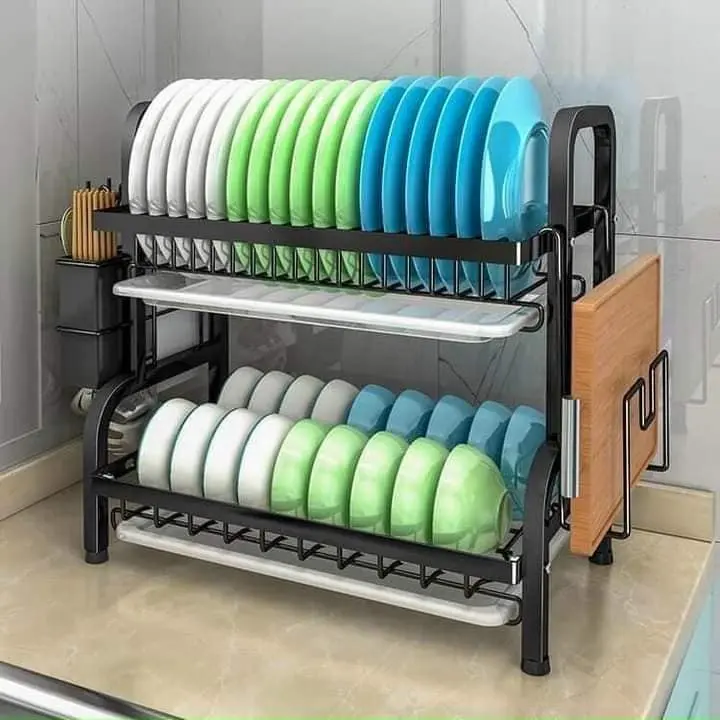 Kệ úp chén bát 2 tầng có khay hứng nước , cắm dao, để thớt, cắm đũa Kitchen Nhà Bếp