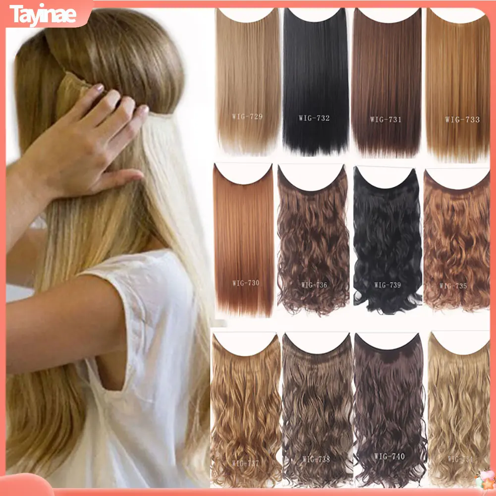 Tayinae-Rambut palsu rambut kerinting panjang untuk wanita, potongan rambut gentian Alamiah, tali ikan, sambungan rambut lurus