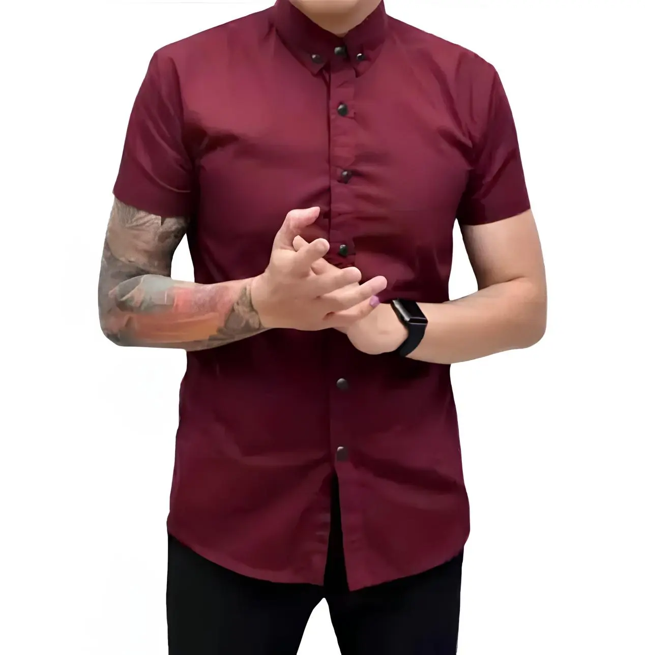 Kemeja Pria Lengan Pendek Warna Maroon Kemeja Polos Pria Hem Pria Dewasa Size M L XL Katun Baju Casual Distro Cowok  Formal Slimfit