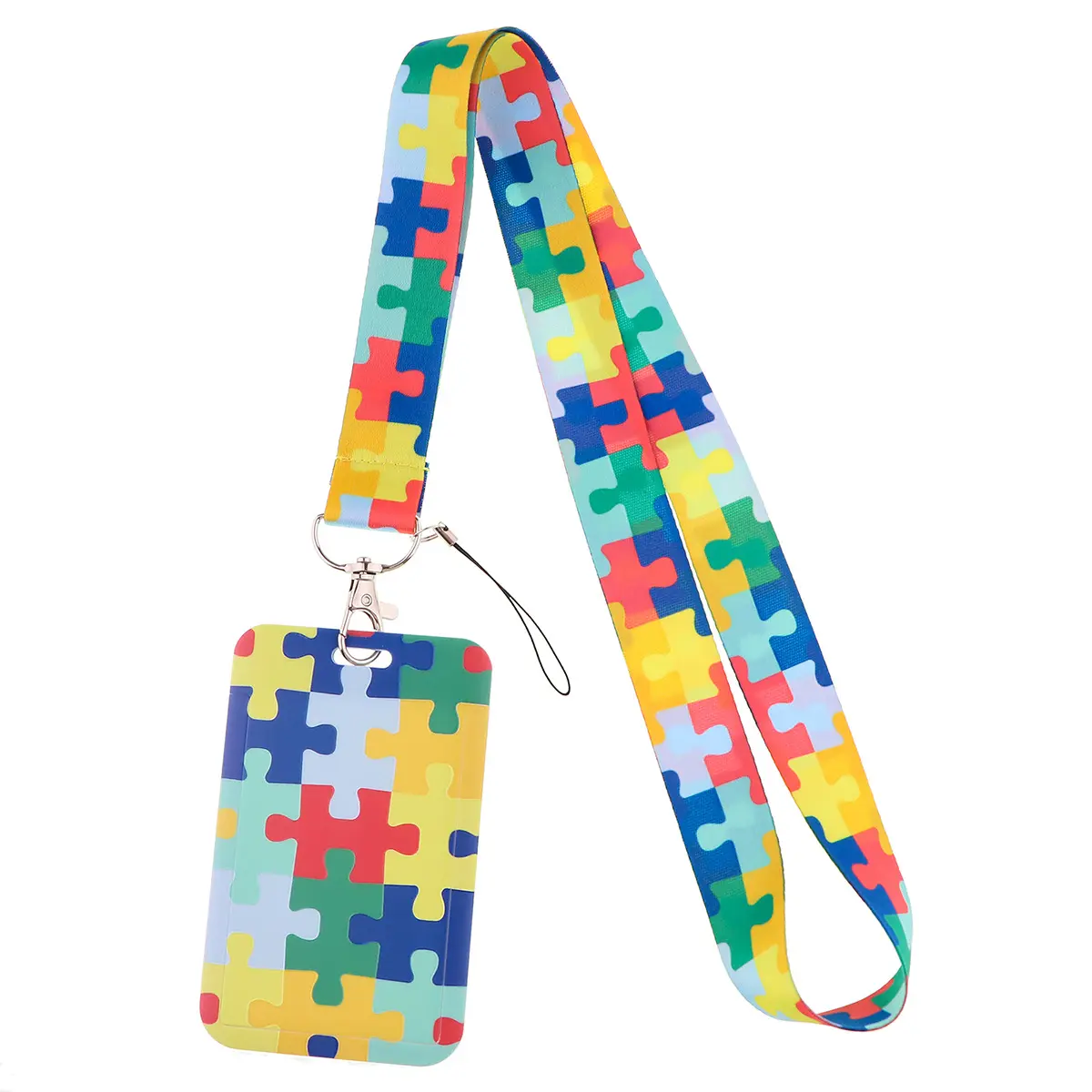 Autism Maze Mobile Phone Lanyard with Hard Card Holder, Work ID Badge for Staff, Student Access Control Card Holder with Sliding Cover, Keychain Key Ringanti - snatching