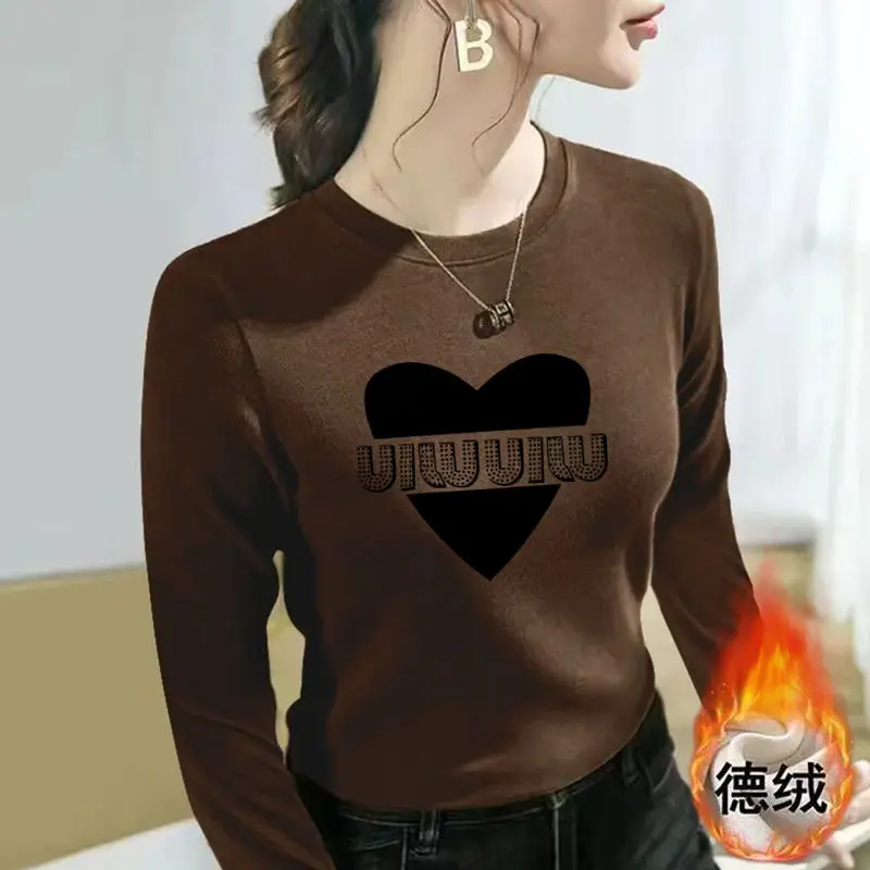 Áo Lớp Nền Tình Yêu Cổ Tròn, Dralon, Trang Phục Cho Mẹ TRUNG NIÊN, Nữ, Thời Trang, Áo Thun Dài Tay, Bộ Sưu Tập Xuân Thu 2024, Hàng Mới Về Top Women