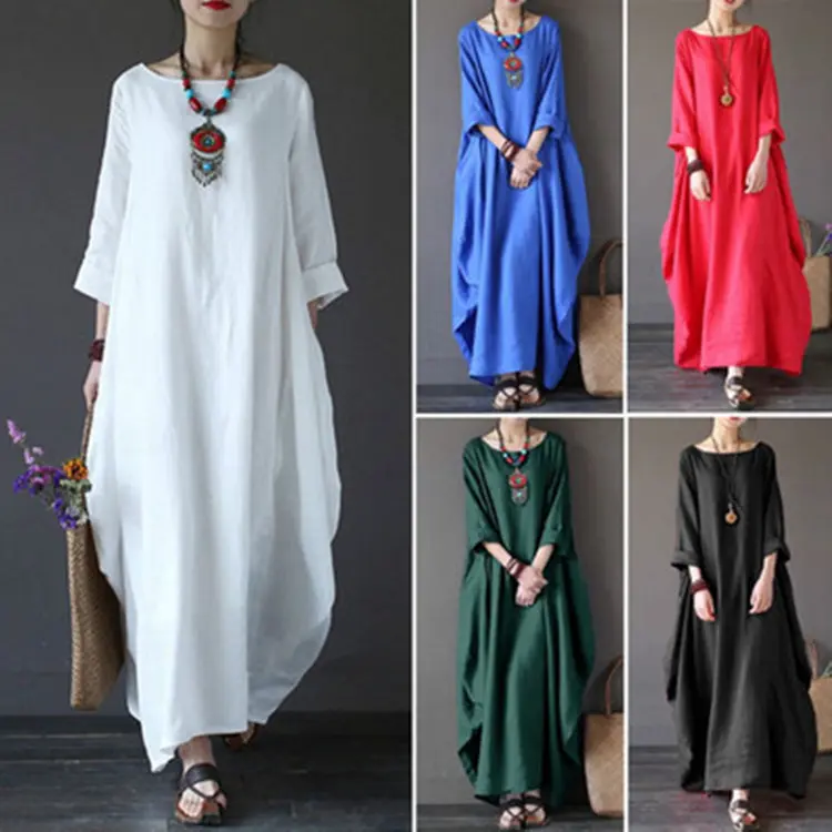 2024 spring new popular casual loose size cotton and hemp long dress