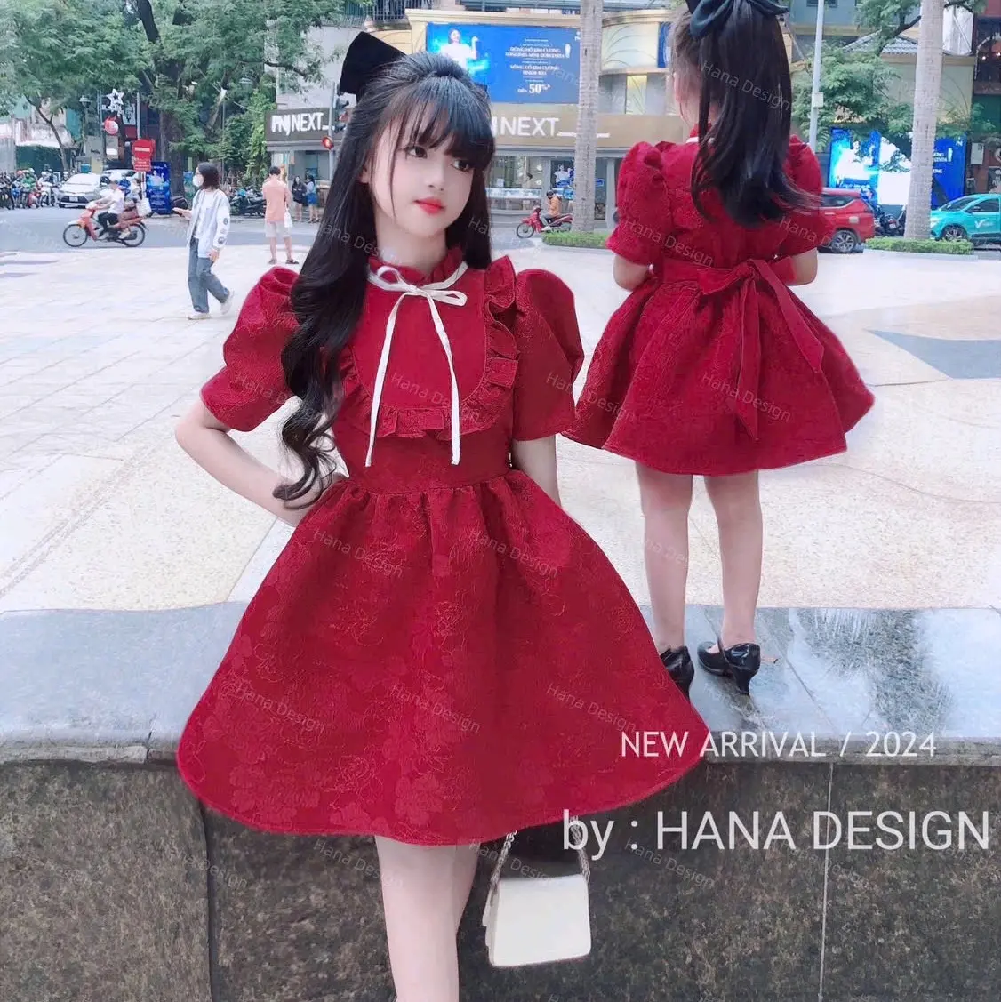váy gấm hoa nổi công chúa bé gái ( 16-42kg )