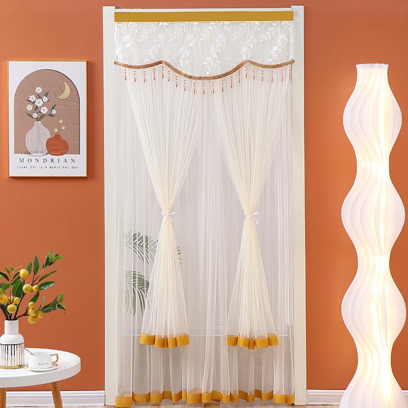 Rèm cửa bảo vệ quyền riêng tư, Lớp sợi đôi, Rèm cửa cửa, 5 màu có sẵn, Velcro không cần đục lỗ, Thích hợp cho phòng ngủ, Rèm chống muỗi, Rèm che nắng, Rèm ngăn đôi với phần ren mở