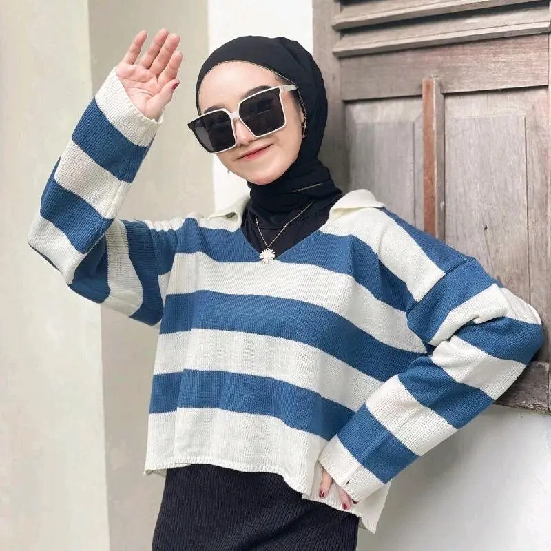 BLOUSE FUJI CROP TOP RAJUT BLASTER  - ATASAN STRIPE RAJUT - BLOUSE KNIT 6