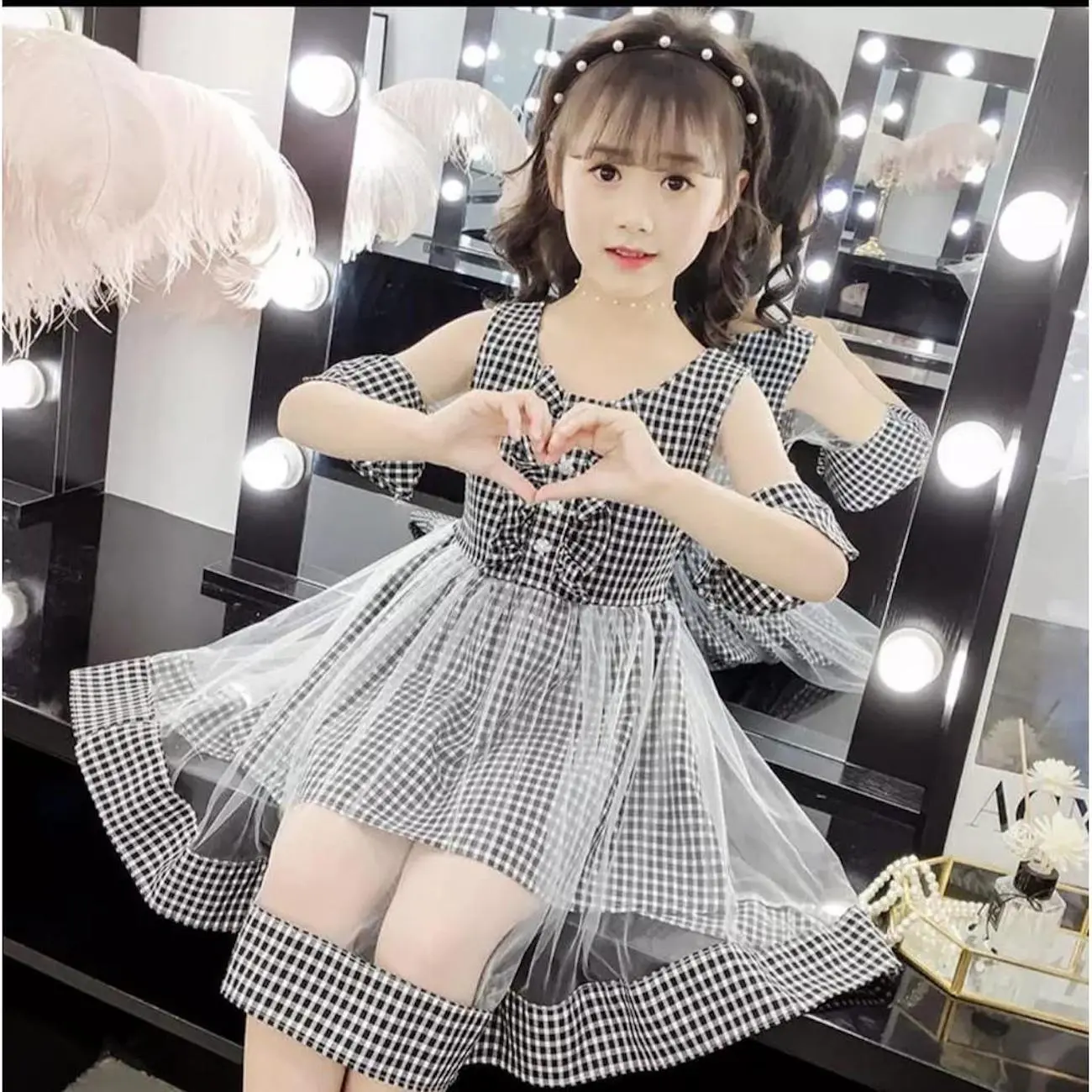 Dress Sabrina kid Sabrina kotak anak ribbon kid korea  gaun anak tanggung dress umur 7 8 9 10th/TL562