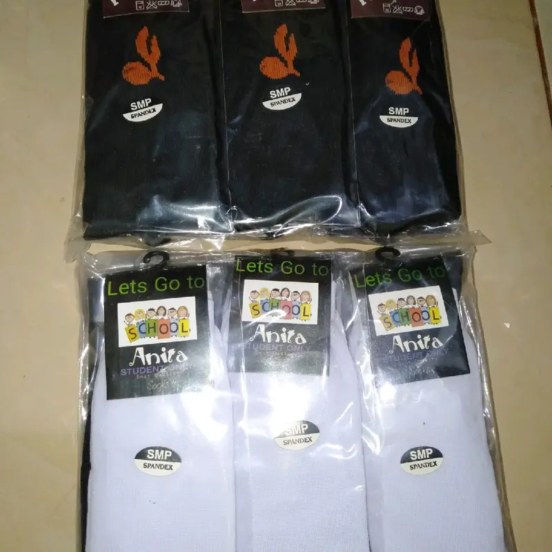 Kaos Kaki Sekolah SMP Putih telapak hitam 12 pasang/Kaos kaki anak/kaos kaki spandex Anak 1