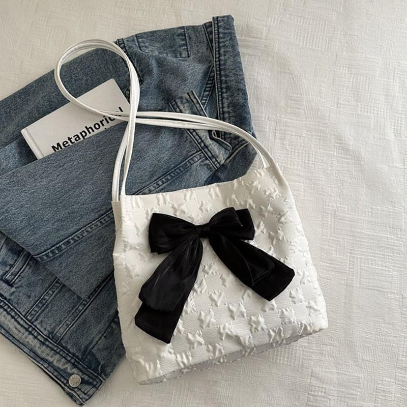 Product Introduction of Large Capacity Bow Handbag Fashion Reusable Korean Style Shoulder Bags Canvas Bag Shopping Bag Casual Tote Bags 4