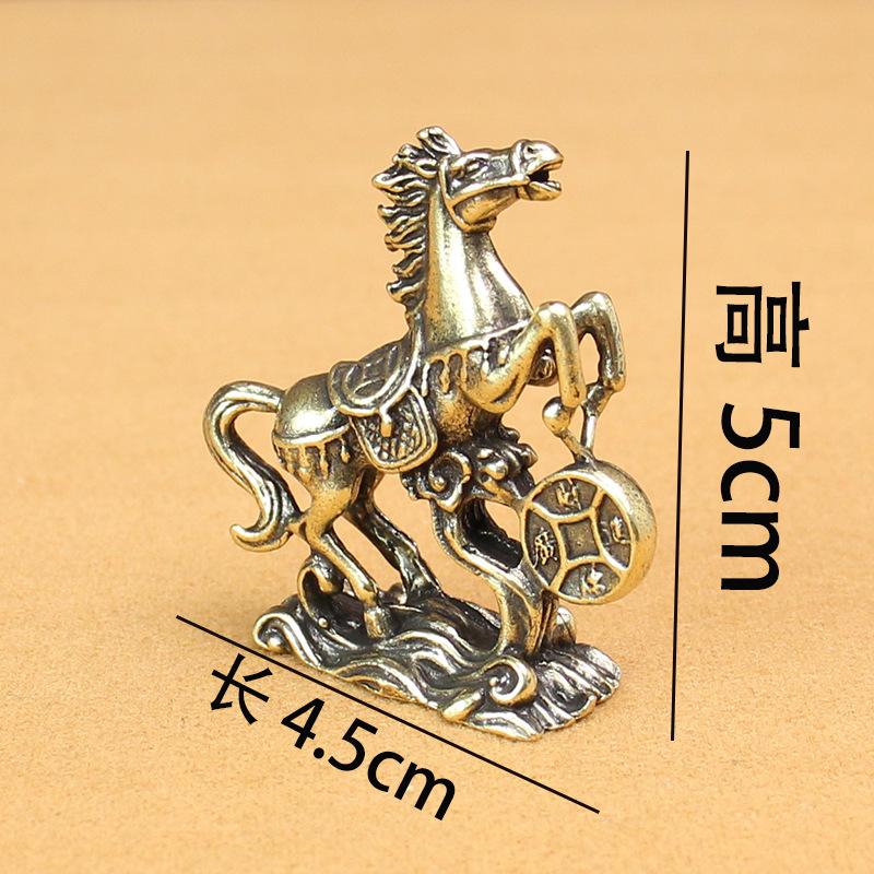 Solid Brass Horse Ornament Brass Solid Brass Fortune Horse Desktop Craft Decoration Antique Old Brass Small Gift Ancient Five Emperors Immediately Win Money Adornment Small Copper Handicrafts 3