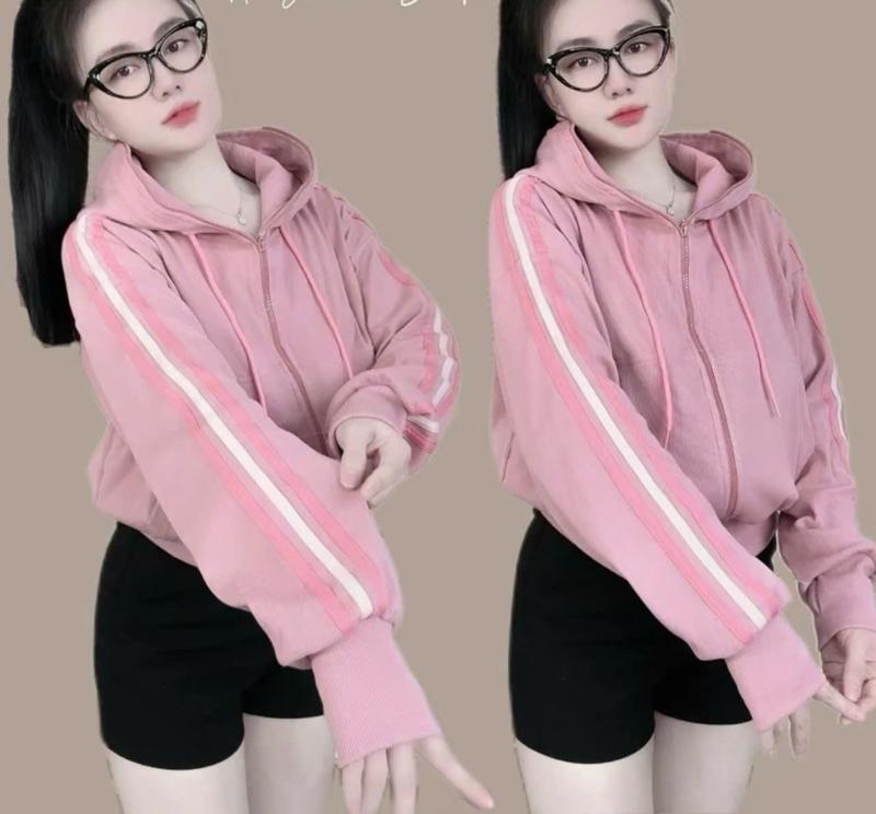 ÁO KHOÁC NỈ VIỀN TAY 3 MÀU CÓ NÓN , DÂY KÉO CAO, CÓ TÚI TRONG CHO NỮ Hoodie Top Women