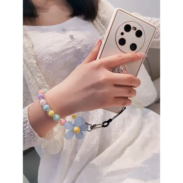 Lanyard Tali Gantungan Gelang Strap HP Phone Charm Handphone Device Kamera Handmade Macaron Candy Lanyard Full Warna Korean Style Black Pink Estetik Bracelet Beads Butterfly Smile Pearls Mutiara Ribbon Pita Flower Bunga Heart Hati Choco Karakter 2