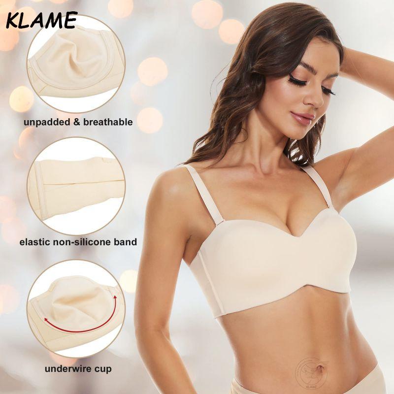 KLAME 34-44BCDEFG Plus Size Bra For Women Detachable-Strap Bandeau Bra Female Strapless Bras High Quality 3/4 Cup Bralette Sexy Breathable Thin Cup Brassiere Lingerie YML848 5