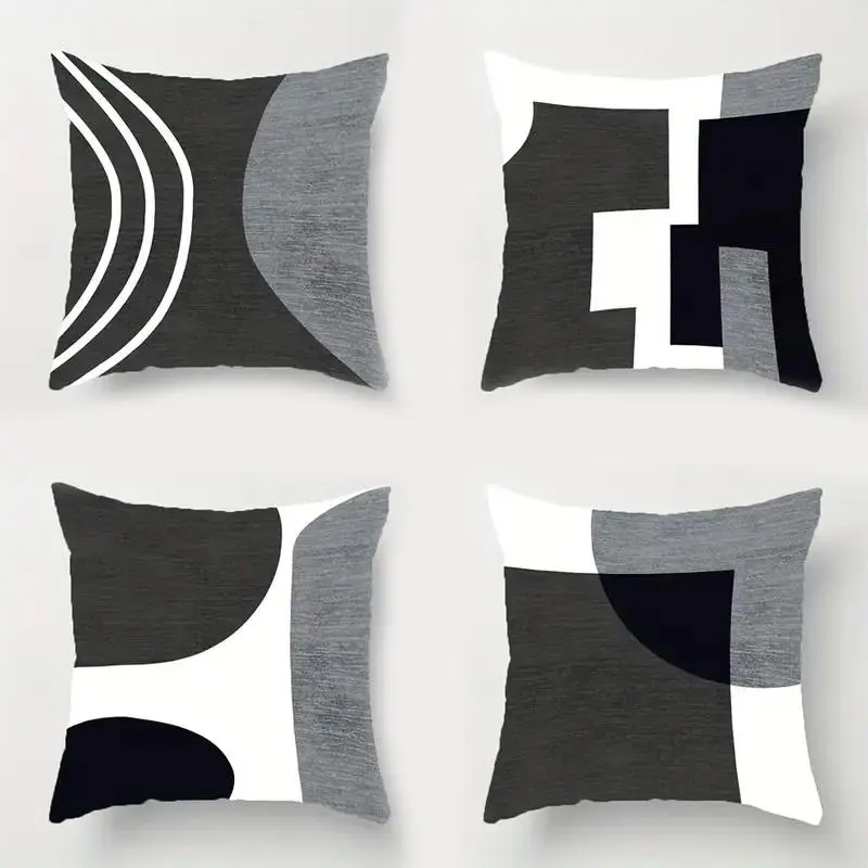 Geometric Pattern Pillow Case, 4 Counts Modern Bedding Pillow Cover without Filler, Square Pillowcase for Home Office Living Room Bedroom, Home Decor, Room Decor