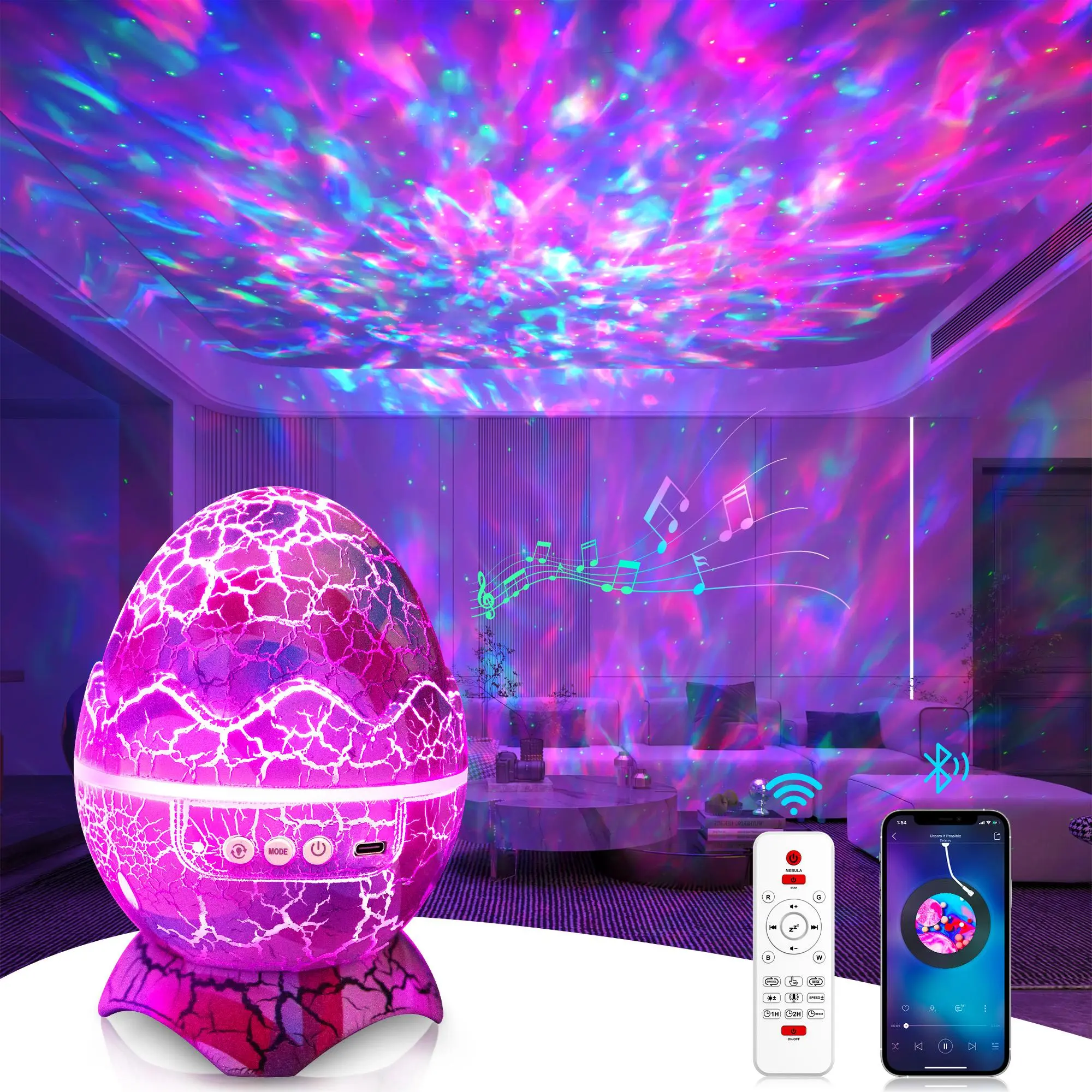 Creative Galaxy Dinosaur Egg Projector, 1 Count USB Charging Starry Sky Night Light Player, 360° Rotation Night Light Projector with Remote Control (without Battery), Home Decor for Bedroom Living Room