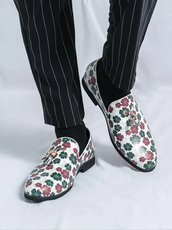 Men's Fashionable Floral Print Slip on Dress Shoes, Casual Comfortable Loafers for Daily Wear, Lightweight Breathable Shoes for All Seasons 4