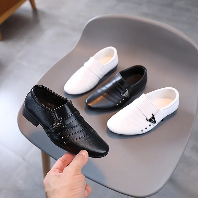 Boys' black leather shoes, British style white children's shoes, children's dresses, fashion shows, performance shoes, leather shoes