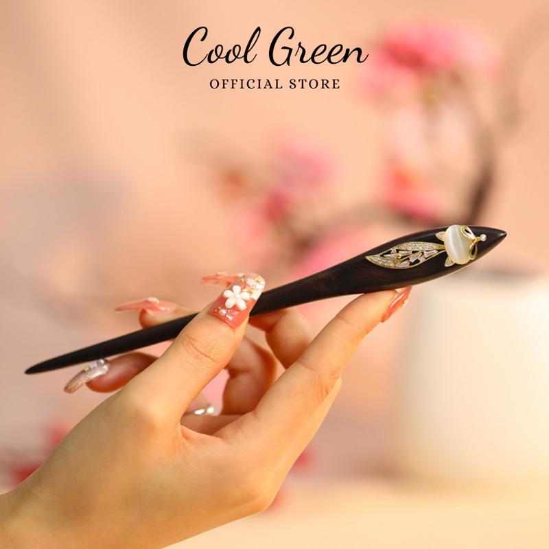 Tặng Kèm Hộp Đựng Trâm Cài Tóc Bằng Gỗ Đàn Hương Đen Tự Nhiên Đính Cáo Bạc Hàng Cao Cấp Vip38 Voi Women