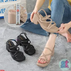 Sandal Hak 7 cm Tali Silang Gladiator Elegan Jelly THTLX