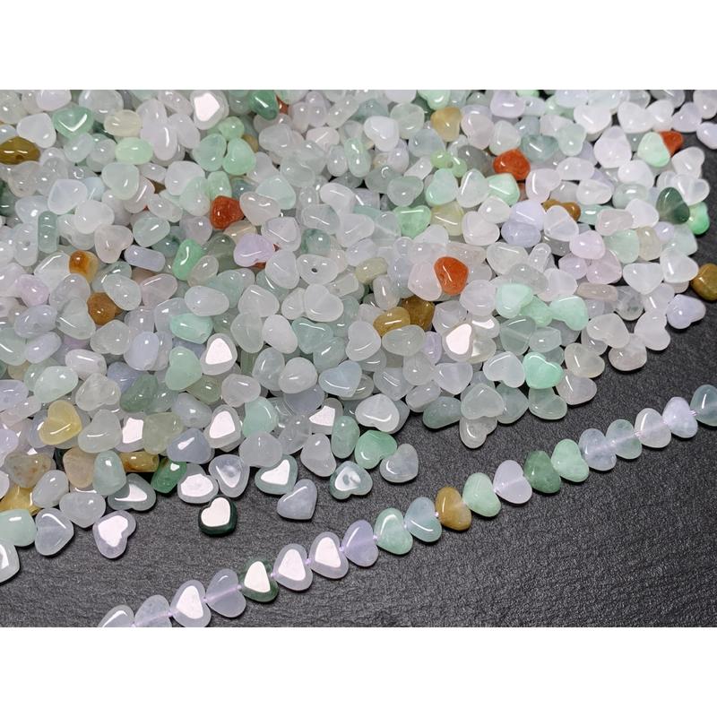 (10 pieces)Three-color heart-shaped beads Myanmar material jadeite jade loose beads: about 7mm wide accessories handmade DIY 6
