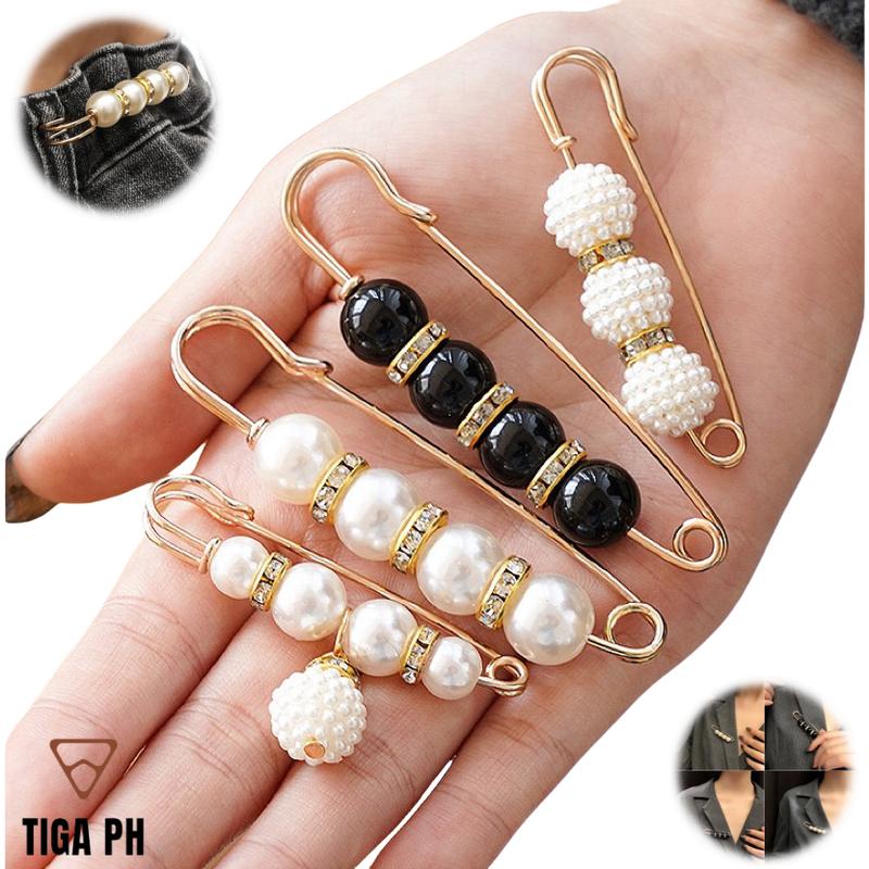 Tanstic 15-Piece Pearl & Rhinestone Brooch Pin Set - Decorative T-Shirt Clips, Collar Pins, Scarf Rings For Clothing