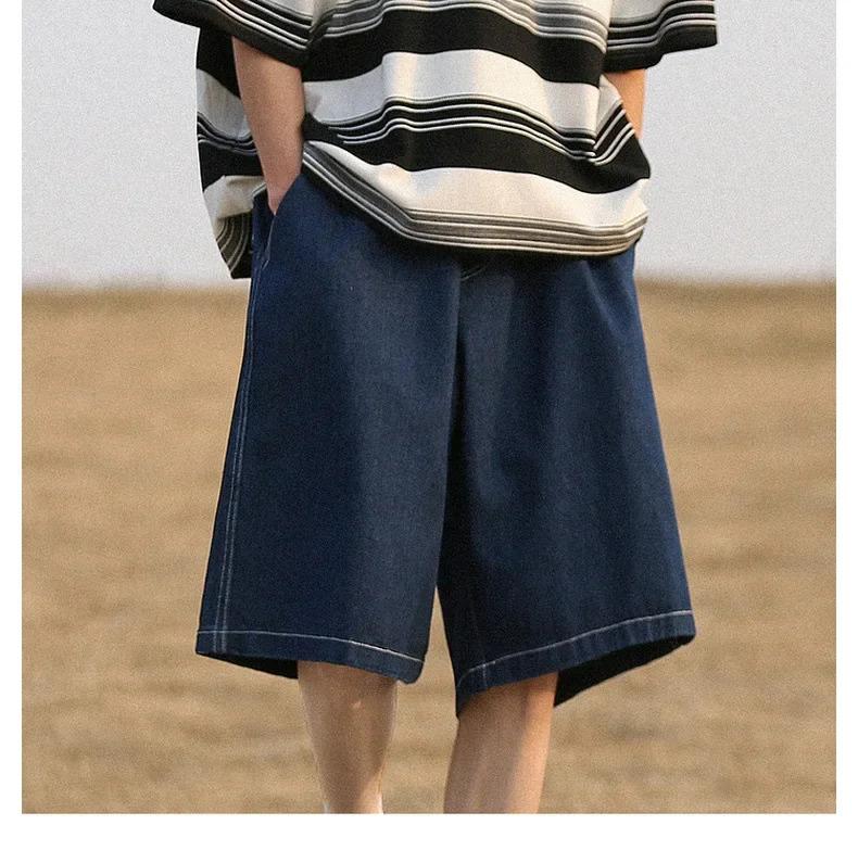 Product Introduction of American Style Vintage Denim Shorts Men's Loose Fit Straight Leg Casual Pants Trendy Brand Japanese Style City Boy 21