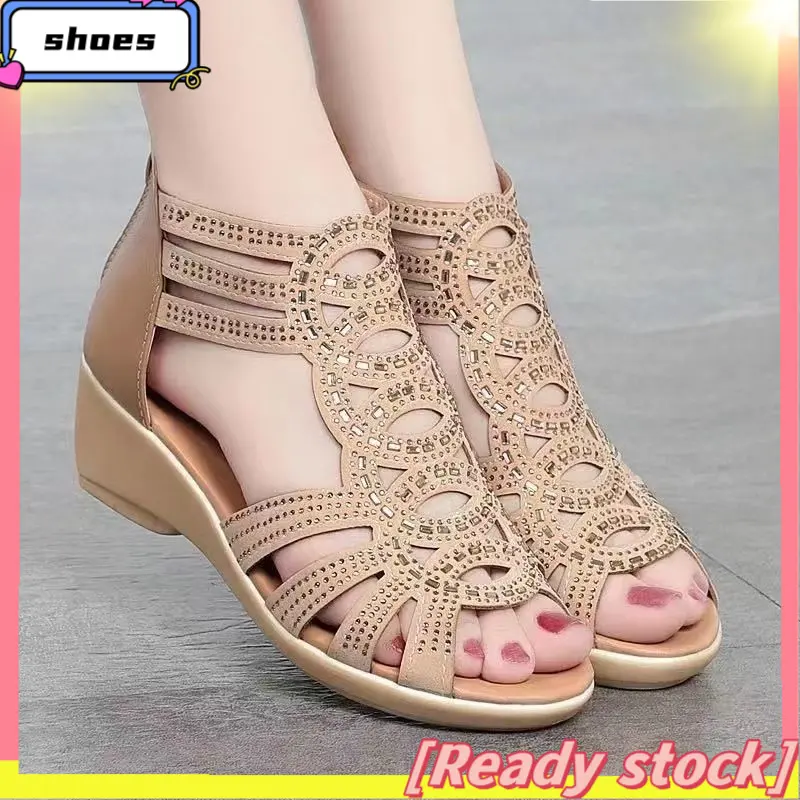 Women's Soft Leather Roman Sandals New Soft Bottom Mom Shoes Fashion Outerwear Women's Sandals Wedge Women's Sandals