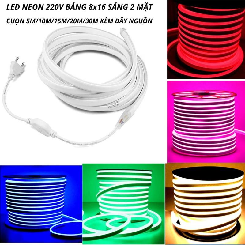 Cuộn Led Neon 220V 5M/10M/15M/20M/ 30M,2 Mặt Bảng 8x16 Tặng Kèm Dây Nguồn
