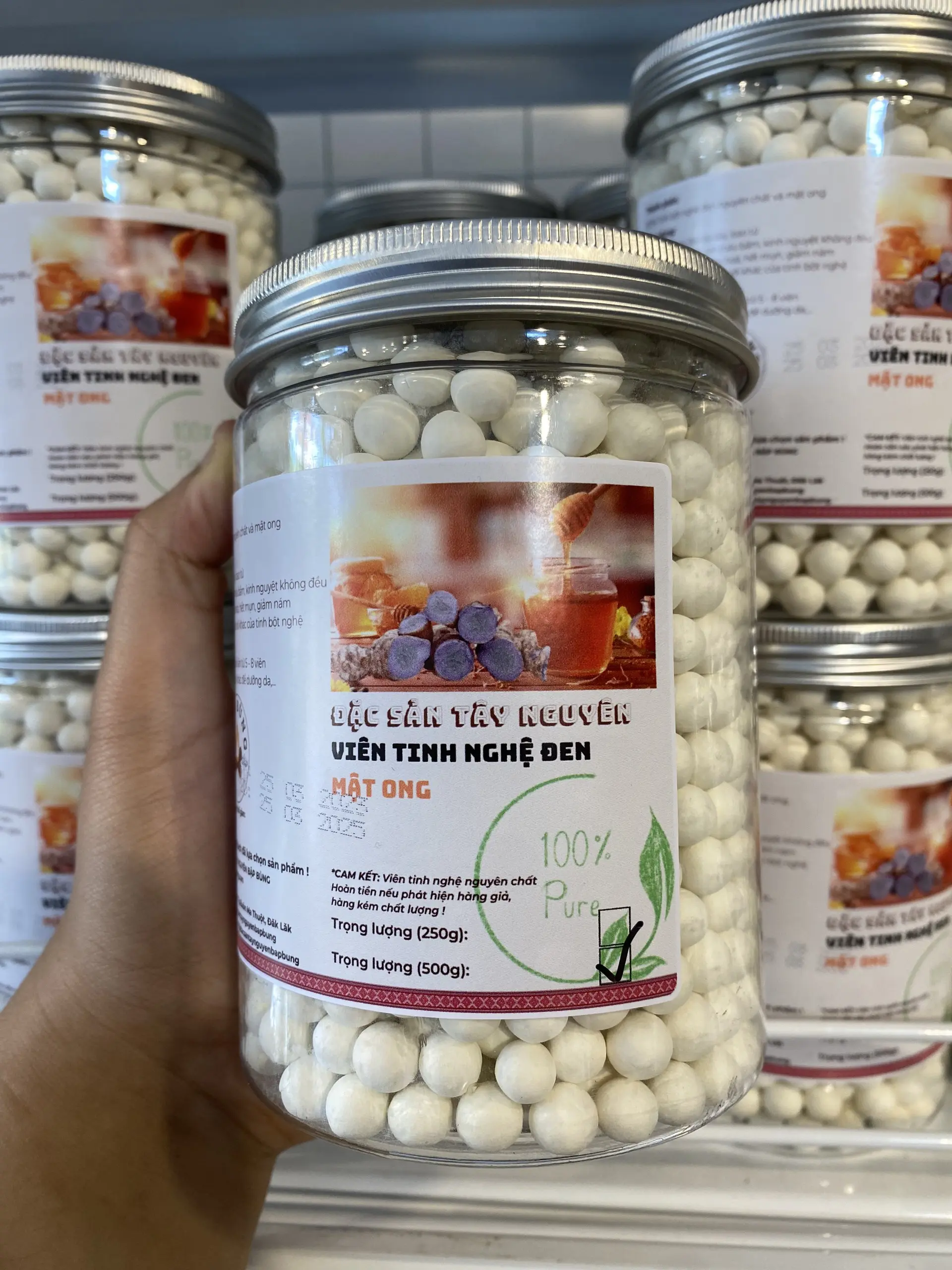 Viên tinh nghệ ĐEN mật ong NGUYÊN CHẤT (Hủ pet 500g / Hủ) - Sản xuất tại Đăk Lăk