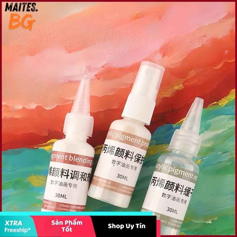 [COMBO 3 CHAI] Dung môi pha loãng màu 30ml - Chất làm chậm khô màu 30ml - Xịt bóng bảo vệ màu 30ml hoạ cụ vẽ
