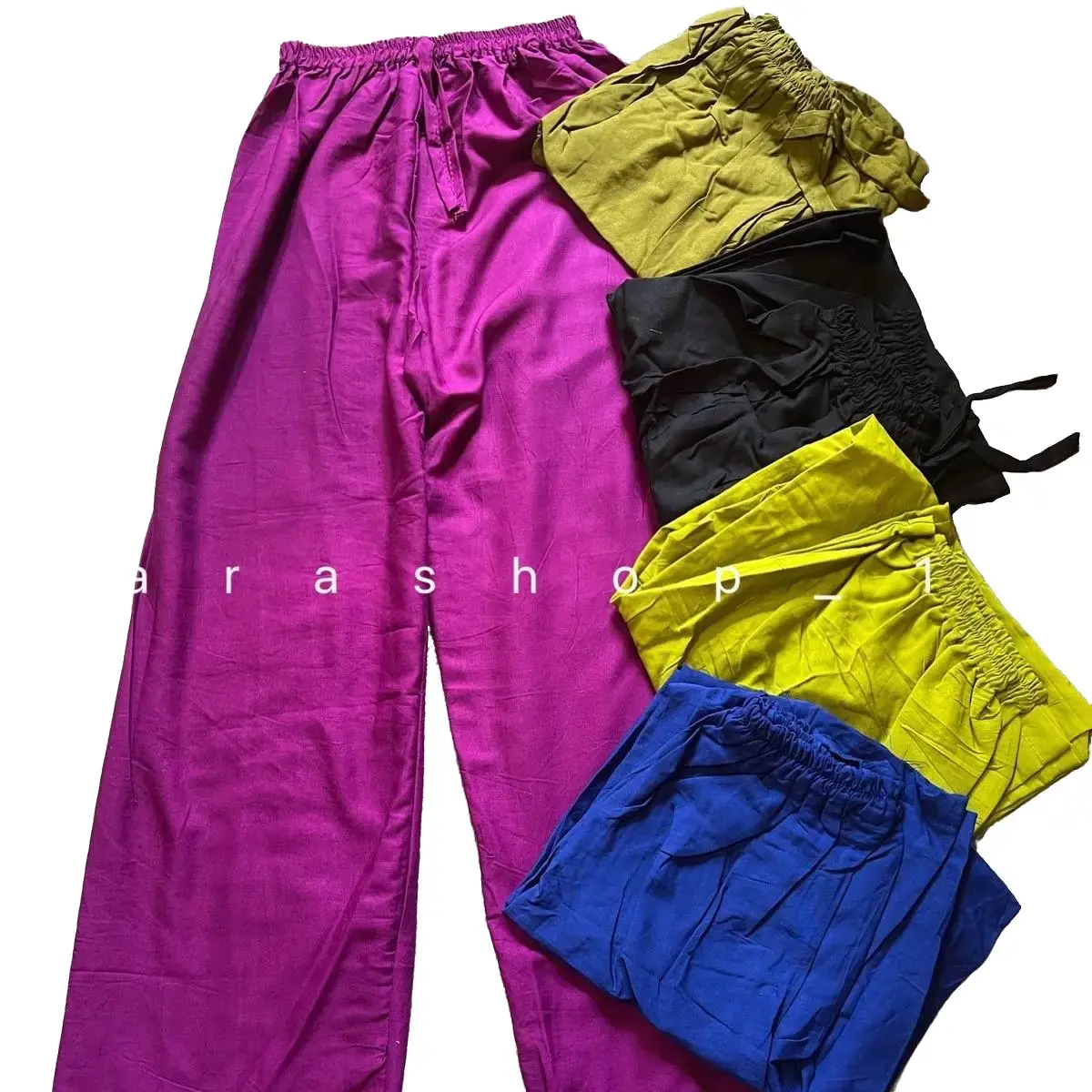 Celana panjang polos fit L tali Karet Rayon Wanita Kulot