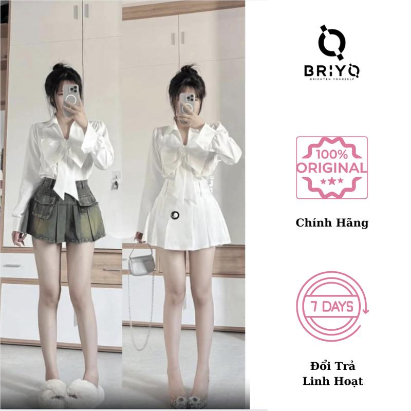  Áo Sơ Mi Nữ Sang Chảnh BRIYO SM12 Thiết Kế Hoa Nơ Ngực Sành Điệu Áo Chất Liệu Không Nhăn 