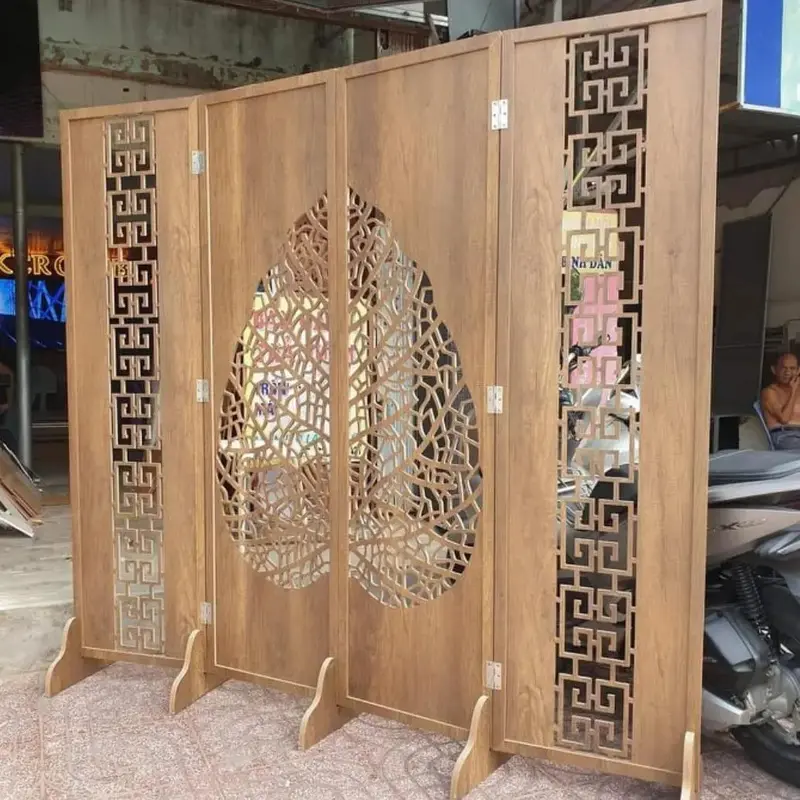 (2 tấm giữa- ghép thành 1 lá to) Vách bình phong ngăn phòng họa tiết lá bồ đề chất liệu gỗ MDF-TDVN2 Decor Decor Phòng ngăn phòng 5