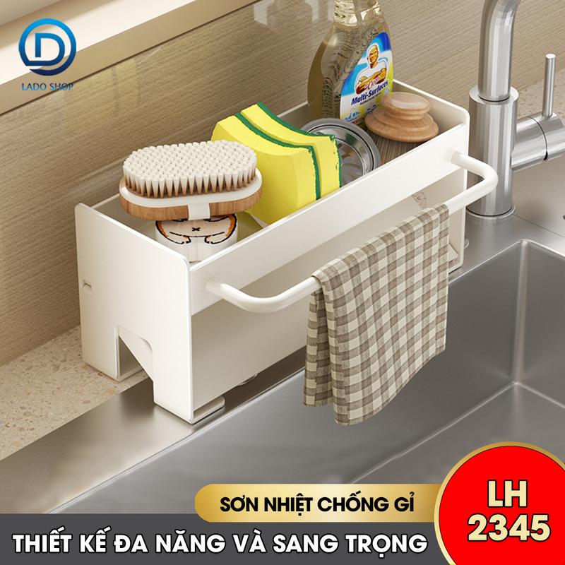 Kệ để nước rửa chén giá để đồ chà xoong bọt biển chùi nồi có thanh treo khăn LH-2345 thép carbon sơn nhiệt chống rỉ