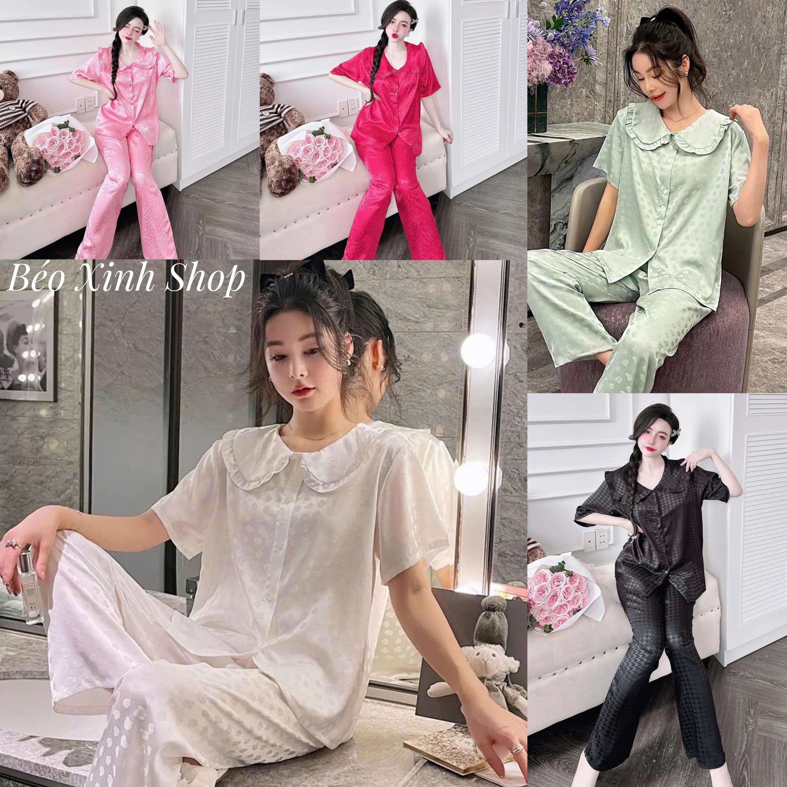 Đồ Bộ - Đồ Ngủ Tay Ngắn Vải Gấm Cao Cấp Pijama Bigsize 50-100Kg Bộ Ngủ Nữ Béo Xinh Shop - A.5422