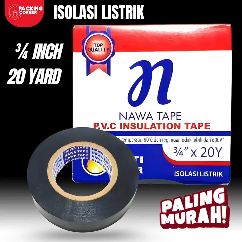 Isolasi Kabel Listrik Lakban Electrical Tape Hitam 16mm 3/4 Inch Inci 20 Yard 18 M Bukan 25M Lakban Kabel Original Vinyl Bukan Nitto National High Quality 0