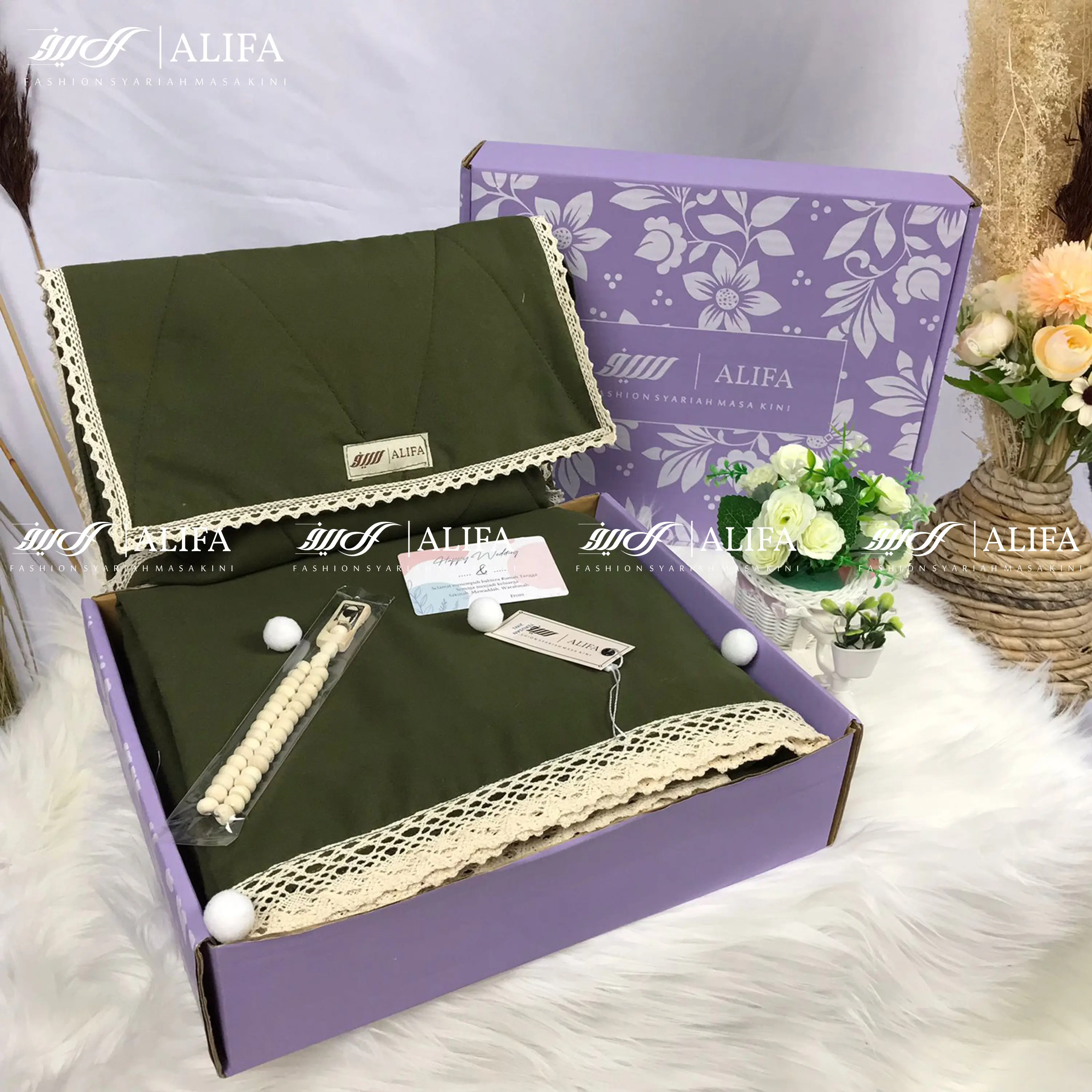 Hampers Box Mukena Terusan 2 in 1 Tas Sajadah Mukenah Terusan Dewasa Kain