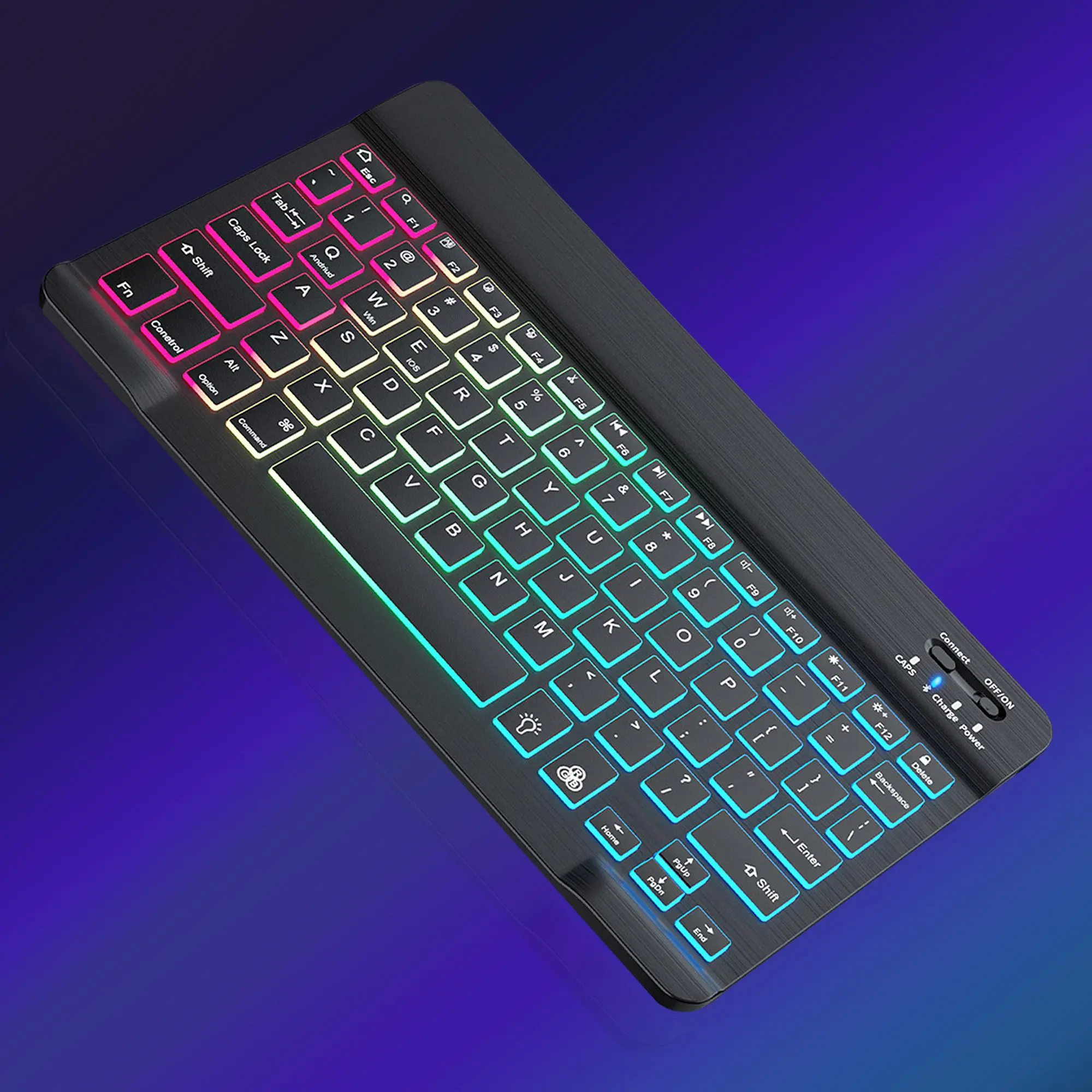 USB Rechargeable Wireless Keyboard, 7 Color Backlight Keyboard, Portable Bluetooth-compatible Keyboard for Tablet Computer Phone