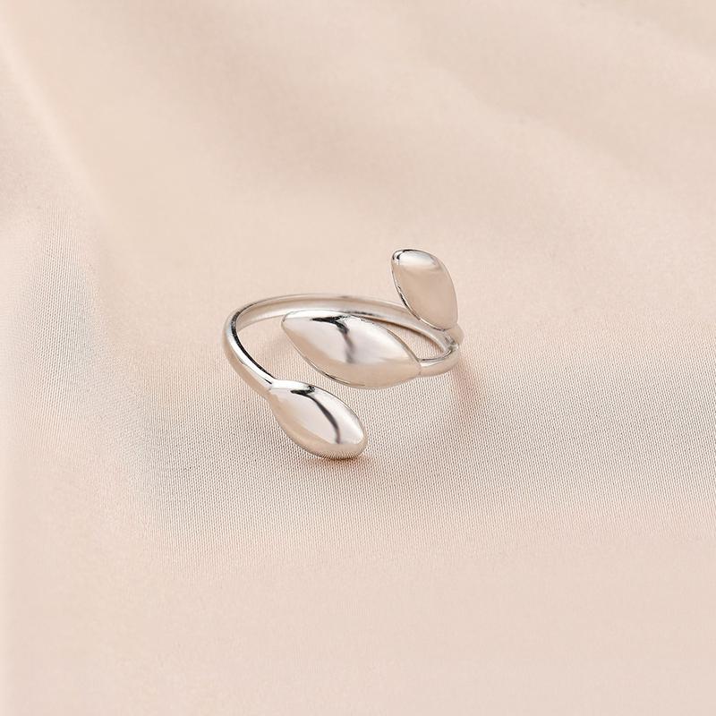 Product Introduction of New Simple Niche Design Stainless Steel Leaf Open Titanium Steel Ring Jewelry for Women 7
