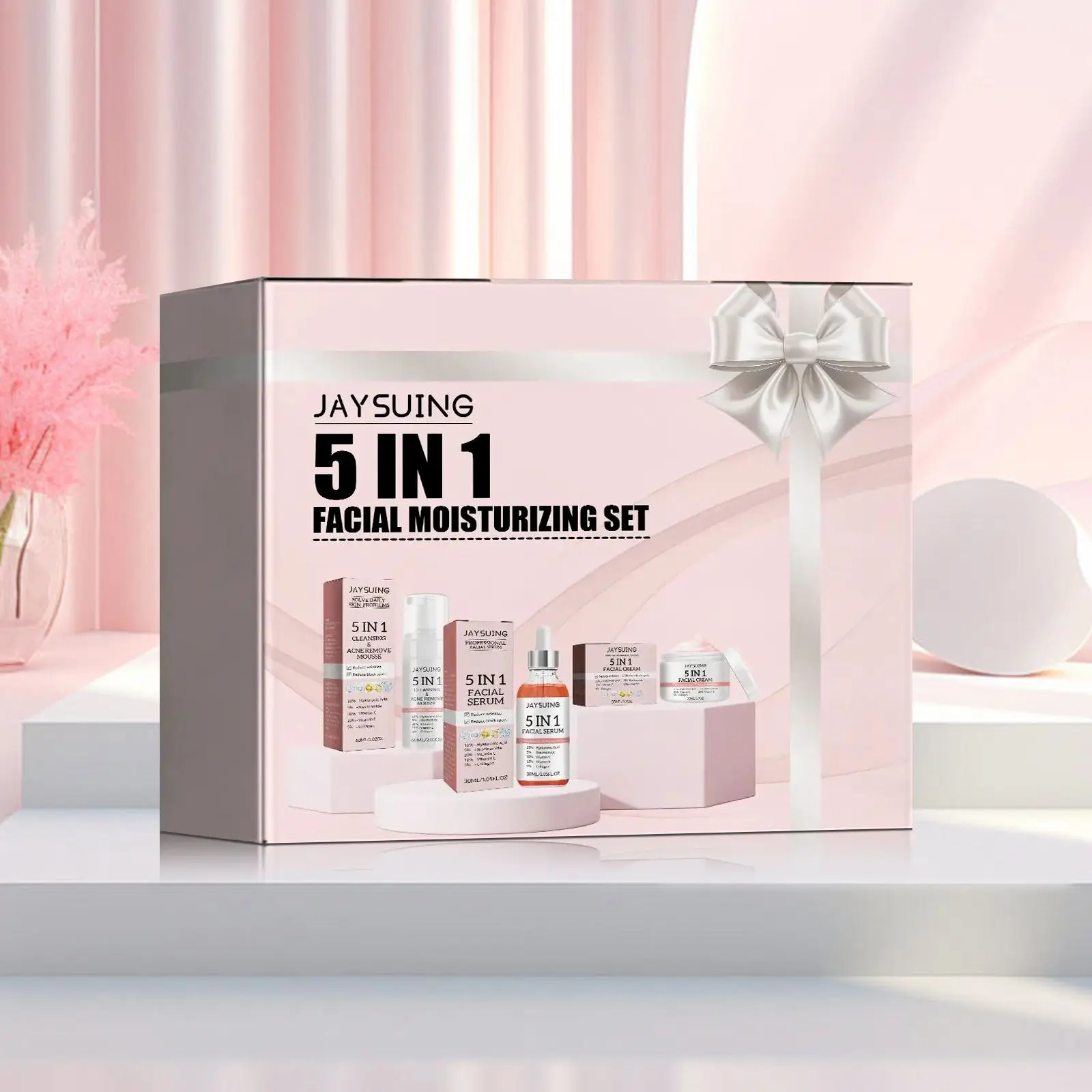 5 in 1 Facial Skin Care Set, 3 Counts/box Deep Cleansing & Moisturizing Skin Care Kit, Hydrating & Firming Skin Care Kit for Women & Men
