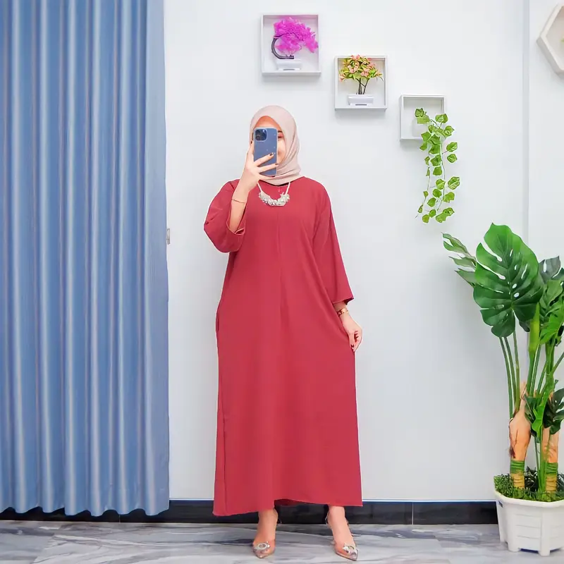 GAMIS LONG DAILY SEMI ABAYA LONG DRESS TANGAN 3/4 CRINKLE AIR FLOW Muslim Wanita Airflow Maxi Dewasa Syari Lebaran Panjang Remaja Daster Katun Basic Simple 8